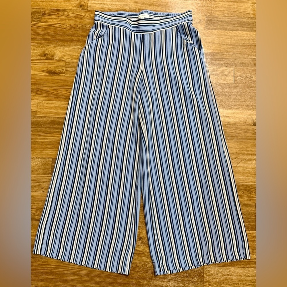 Max Studio blue striped wide leg flowy pants elastic waist pockets size medium - Picture 5 of 6